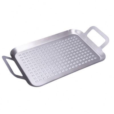 China Large 430 Stainless Steel Easily Cleaned Barbecue Dish Family Party BBQ Dish High Quality Square Hollow Out Barbecue Dish for sale