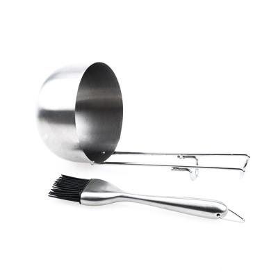 China 2021 Easily Cleaned Amazon Stainless Steel BBQ Tool Kit For Sale, Basting Pot And Sauce Brush for sale