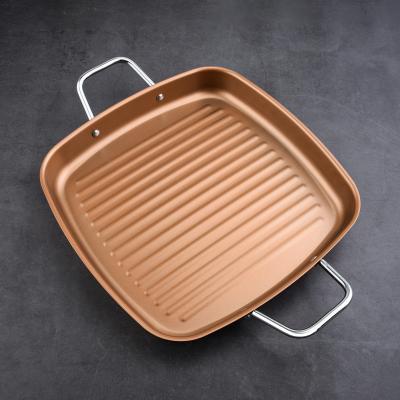 China High Quality Gold Nonstick Square BBQ Easily Cleaned Tray Barbecue Serve Tray 15 Inch BBQ Dish For Home BBQ for sale