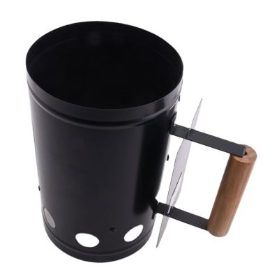 China Hot Sale High Quality BBQ Tools Wooden Handle BBQ Charcoal Chimney Starter Black Plated Easily Cleaned Durable for sale