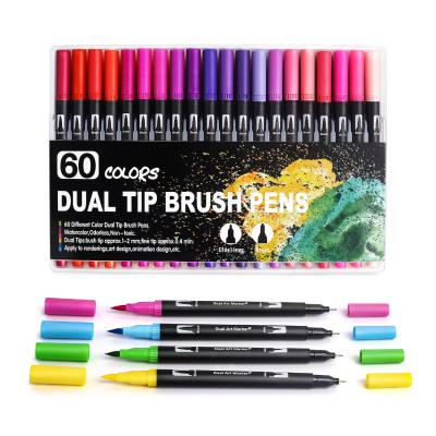 China 60 Colors Art Painting Set Drawing Sketch Art Marker Fine Liner Brush Pen Watercolor Tips Brush Pen Dual for sale