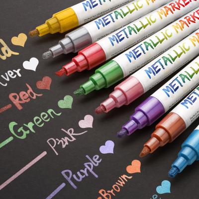 China Non-Toxic Set of 8 Colors Fine Line Metallic Permanent Markers Marker Pens for Rock Black Paper Painting for sale