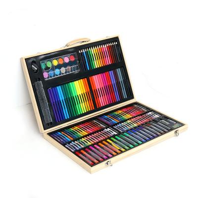 China Portable Case 180 PCS Art Box Drawing Kit Kids Wooden Luxury Art Set with Oil Pastels for sale