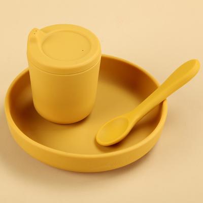 China BPA Free 4 Pieces Suction Dish Cup Child Food Grade Tableware Set Feeding Silicone for sale