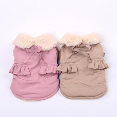 China Polyester Faux Fur Hoodie Coat Collar Equipment Warm Puppy Jacket Winter Clothes Pet Apparel for sale