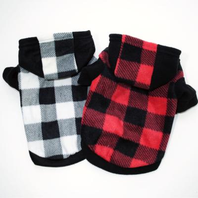 China polyester fleece wool dog clothes soft jacket puppy winter of warm clothing patchwork hoodies plaid hooded coat for small medium cat dog for sale