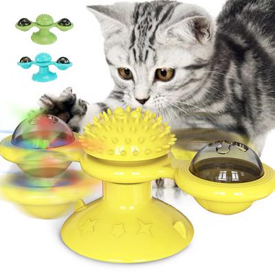 China Plastic Windmill Toys For Cat Play Game Toy Windmill Puzzle Swirl Turntable Kitten Interactive Toys Cats Pet Supplies With Brush for sale