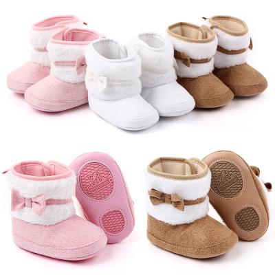 China Wholesale Cheap Winter Plush Warm Bowknot Round 0-2 Years Princess Baby Boots for sale