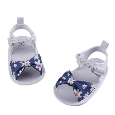 China Fashion Babies Braid Bowknot Sandals Soft Colored Flat PU Unique Bow Shoes Open Toe Baby Sandals for sale