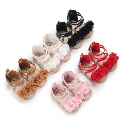 China Baby Shoes PU Flat Sandals and Slippers Flowers 0-1 Year Girls Fashion Boots First Walker White Girls Casual Sandals for sale