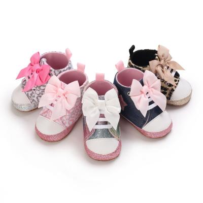 China Breathable Vintage Newborn Infant Baby Girls First Anti Slip Prewalker Crib Casual Toddler Bow Girls Shoes for sale