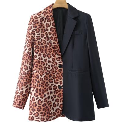 China G1243S 2021 New Women Designs Breathable Pure Color Leopard Print Splice Long Sheath Short Suit Jackets for sale