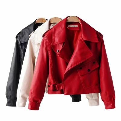 China G1242S 2021 Breathable Women New Designs Fashion Pure Color Long Sleeve Pu Short Casual Jackets for sale