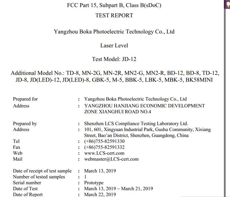 FCC - Yangzhou Boka Photoelectric Technology Co., Ltd.