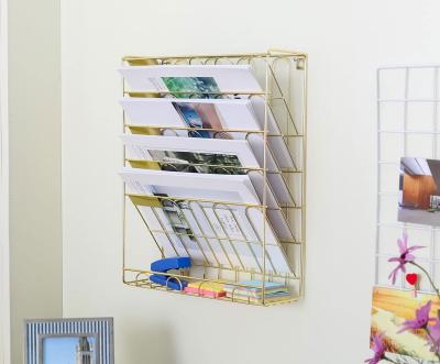 China New Decoration Superbpag Hanging File Organizer, Letter Tray File Organizer, 6 Tier Wall Mount Document Rose Gold for sale