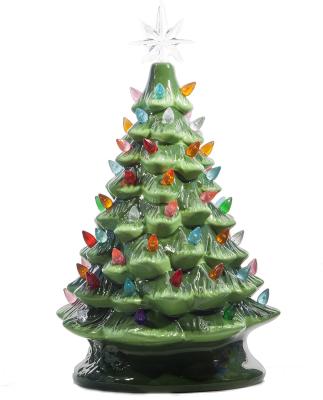 China China Christmas Is Forever Lighted Tabletop Ceramic Tree , 16 Inch Green Tree With Multicolor Lights for sale