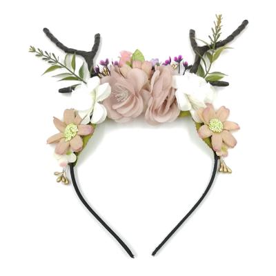 China Home Decoration Bunny Rabbit Flower Crown Headbands for Women, Hawaiian Party Easter Floral Hair Accessories Headband Headpiece for sale