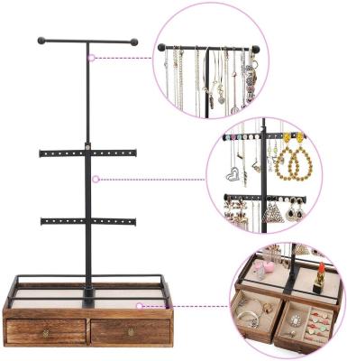 China Sustainable Jewelry Organizer Metal and Wooden Base Storage Box - 3 Tier Jewelry Rack for Necklaces Bracelet Earrings Ring for sale