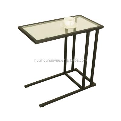 China Glass and Metal Sofa Side Corner End Table Convertible Snack Coffee Table Bed Side Table for sale