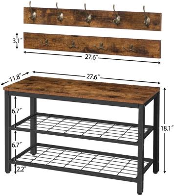 China (Other) Adjustable Coat Rack Shoe Bench Set, Entryway Shoe Rack with Coat Hooks, Coat Hat Bag Hanging Organizer for sale