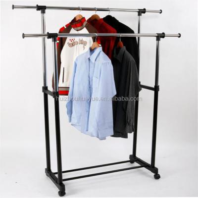 China (Other) Double Door Metal Adjustable Indoor Rod Portable Clothing Hanging Garment Rack for sale