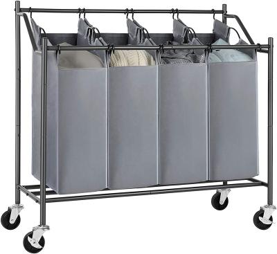 China Convenient 4-Bag Laundry Trolley Sorter, Laundry Basket Rolling Basket, with 4 Bags and Removable Brakes for sale