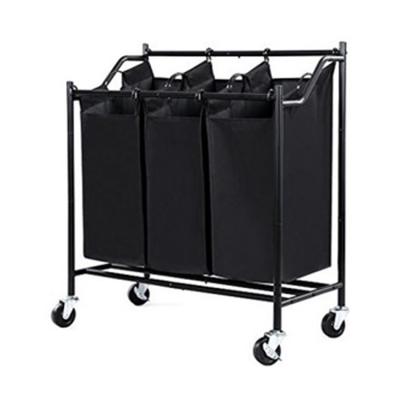 China Convenient Large Stock Good Quality Daily Use Household Products Hotel Commercial 3 Sections Laundry Trolley Triple Laundry Sorter for sale