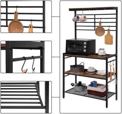 China Modern Kitchen Baker Rack, Microwave Oven Kitchen Stand with High Display Rack, Kitchen Island Rack with 6 Hooks, for sale