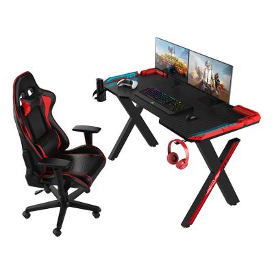 China E-sports Gamer Desktop Computer Gaming Table Manufacturer Extendable Ergonomic RGB Gaming Desk Black Factory for sale