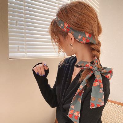 China Wholesale Custom Printed Polyester Satin Hair Edge Scarf Designer Head Scarf Handle Bag Long Silk Scarves For Women for sale