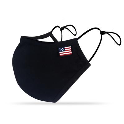 China Fashion Cotton Unisex Dust Protector Cloth Reusable Cotton Cloth With Small USA Flag, Against Particle Pollutants Black Color for sale