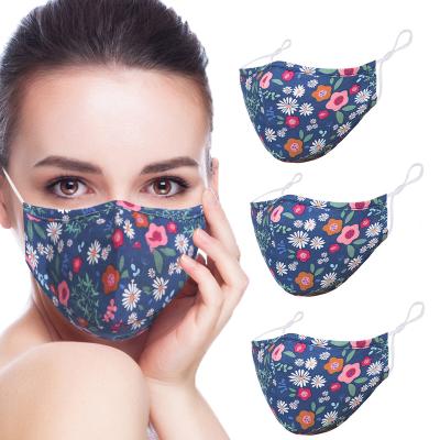 China Reusable Washable Face Covering 3 Layers Cotton Cloth Face-Cotton Floral Sunflower Face Mask with Adjustable Ear Loops and Nose Br for sale