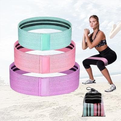 China Design Custom Logo Print A Low MOQ 2021 Durable New 3 Cotton Fabric Hip Booty Bands Set Fitness Fabric Resistance Bands for sale