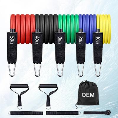 China Fitness Exercise Set Factory Wholesale Custom Printed Exercise Resistance Band Tube Low MOQ 11Pcs Logo Exercise Training Fitness Latex for sale