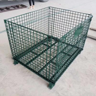 China Galvanized 1200*1000*890mm Foldable Lockable Wire Mesh Transport Metal Storage Wire Mesh Pallet Cage for sale