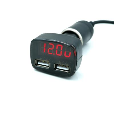 China ABS 12V/24V 2.4A/3.1A 2 USB Car Charger with LED Digital Current Meter Voltmeter Voltage Meter Universal Charger for sale