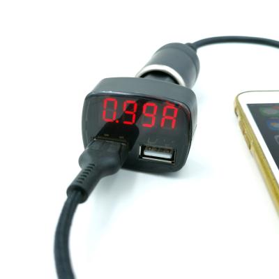 China ABS 12V/24V 2.4A/3.1A 2 USB Car Charger With Universal LED Digital Current Meter Voltmeter Current Meter Charger Vehicle Charger for sale