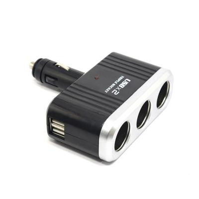 China ABS Car Charger 12V/24V 2 USB 3 Sockets Folding Sockets Car Phone Charger Triple Car Sockets Cigarette for sale