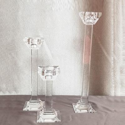 China Weddings Hot Sale Tall Glass Candlestick Crystal Candle Holder Set For Wedding Table Decoration for sale