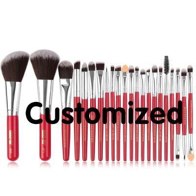 China Wholesale Custom Angular Blush Brush Set 22pcs Full Set Makeup Tools Private Cosmetic Soft Black Red Brush Natural Hair Set for sale