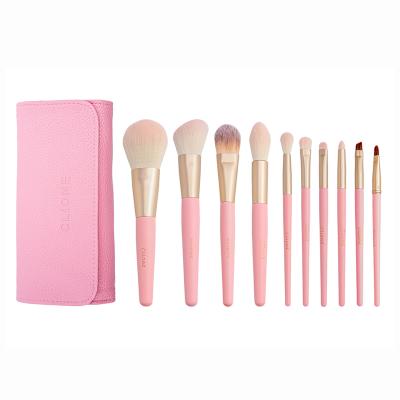 China Angular Blush Logo Eyebrow Brush Makeup Wholesale 10pcs Custom Mink Pink Makeup Brushes Soft Beauty Tools Synthetic Hair Makeup Brush for sale