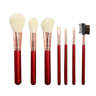 China Angular Blush 7pcs Makeup Brush Set Wholesale Red Logo Foundation Custom Powder Natural Hair Makeup Brushes Portable Premium Makeup Brush Set for sale