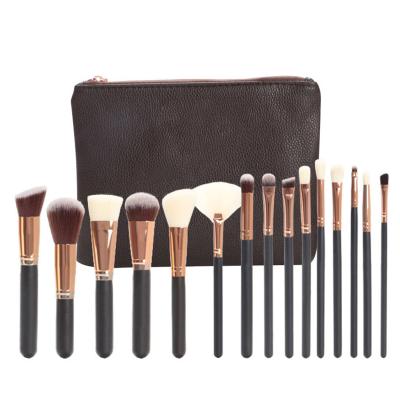 China Angular Blush 15pcs Makeup Brush Manufacturers Wholesale Fiber Hair Handle Makeup Brush Beauty Makeup Brush Black Pink Brown Wood Tool Kit for sale