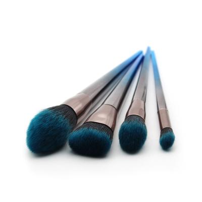 China Angular Blush Amazon eBay Luxury Texture Hot Express Diamond Handle Gradient Blue Black Nylon Hair 4pcs Makeup Brush Set for sale