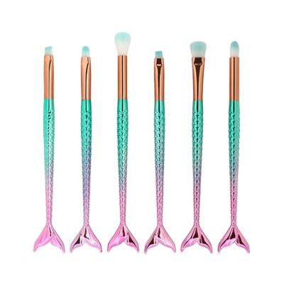 China Angular Blush Mermaid 6pcs 3D Mermaid Eyeshadow Makeup Brush Set Colorful Fishtail Nylon Hair Makeup Brush Tools for sale