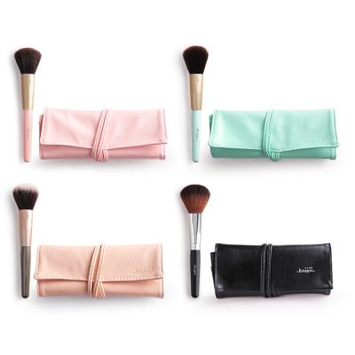 China Angular Blush Luxury Pink Wood Handle 7pcs Makeup Brush Set Nylon Short Hair Makeup Brush Set Custom Packing With PU Bag for sale