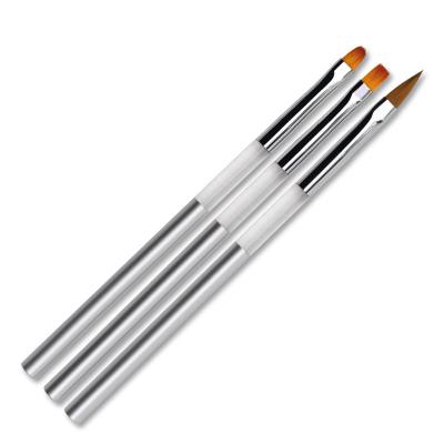 China Beauty Care Make Tools 3Pcs/Set Kolinsky Hair Silver Metal Handle Nail Brush Wholesale Retail 100% UV Gel Acrylic Nail Art Brush for sale