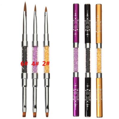 China Beauty Care Make Tools 3 Color Diamond Handle Nail Liner Brush Bilateral Double Ends Nylon Nail Art Gel Painting Hair Brush for sale