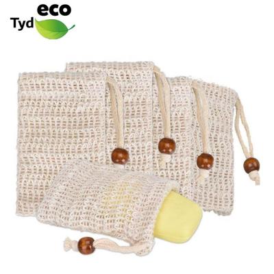 China Household Soap Pad Bag Saver Pocket Soap Bag Made From Sisal Fiber With Drawstring For Facial Cleaning And Body Foaming Exposure for sale