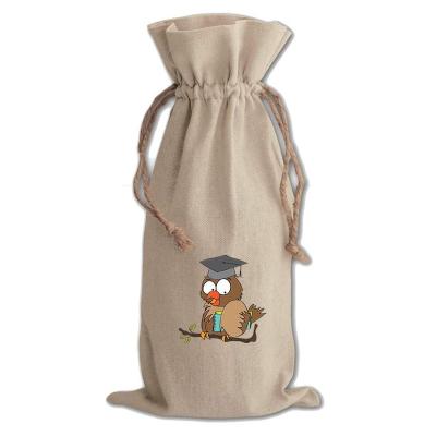 China Shopping Customize Cotton Canvas Wine Bag Cotton Drawstring Wine Pouch Gift Bag for sale